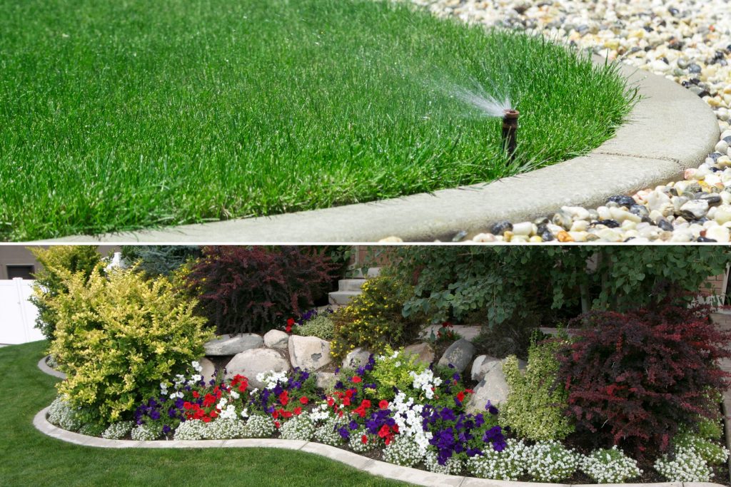 top: lawn care; bottom: landscaping