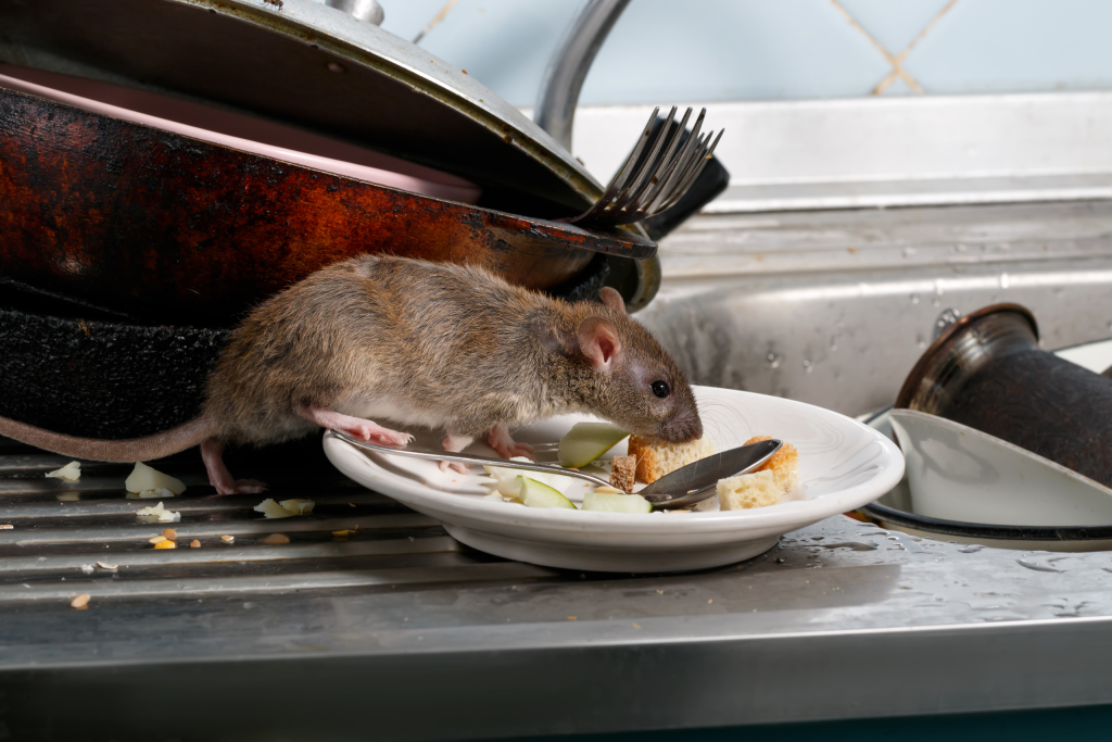 rats inside house by the sink eating off a plat - rat infested house